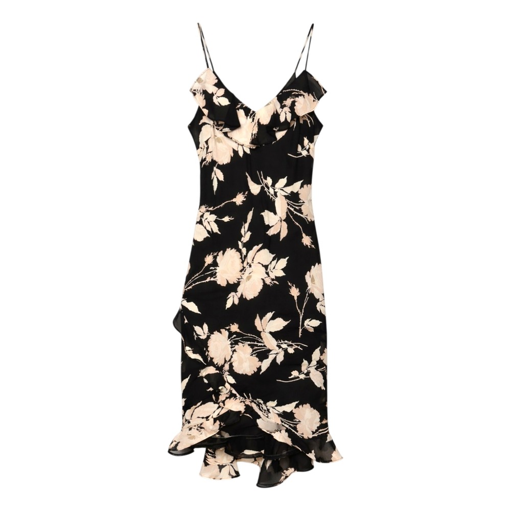 Vtg Y2K Express Whimsigoth Floral Ruffle Midi Dress Sz 7/8 Fairy Grunge Cottage
